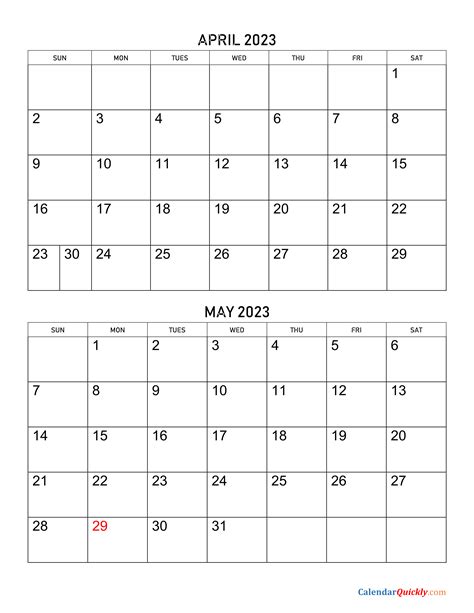 Blank April And May 2023 Calendar